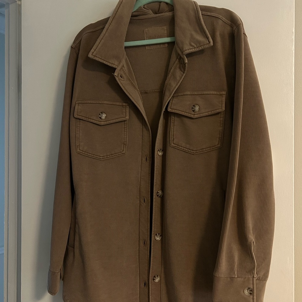 Brown Ribbed Button-Up Shirt-Jacket
